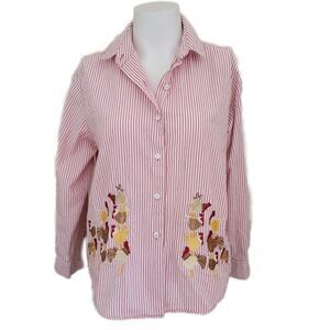 Bechamel petites Medium vintage chicken coop embroidered striped button up farm